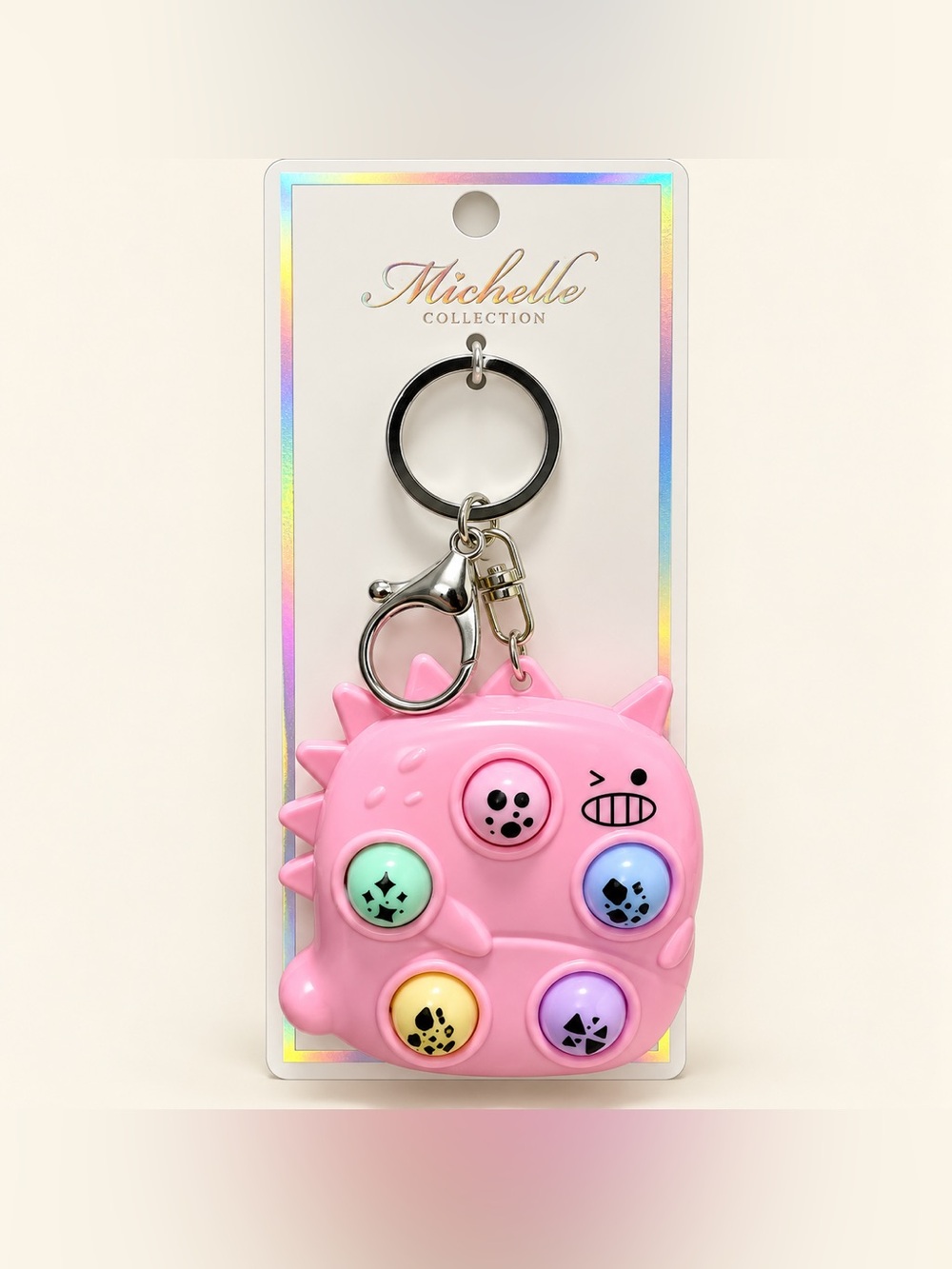 Pink Monster Key & Card Holder Keychain
